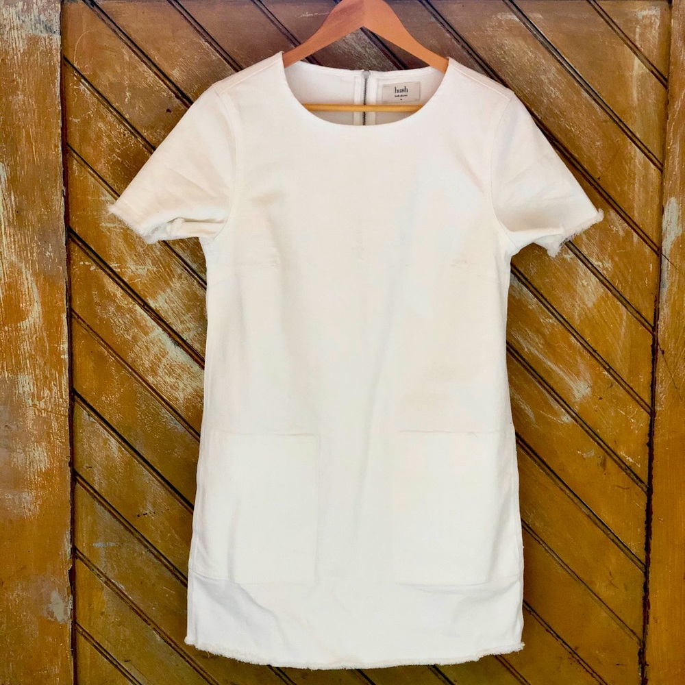 White Short dress in thick cotton denim